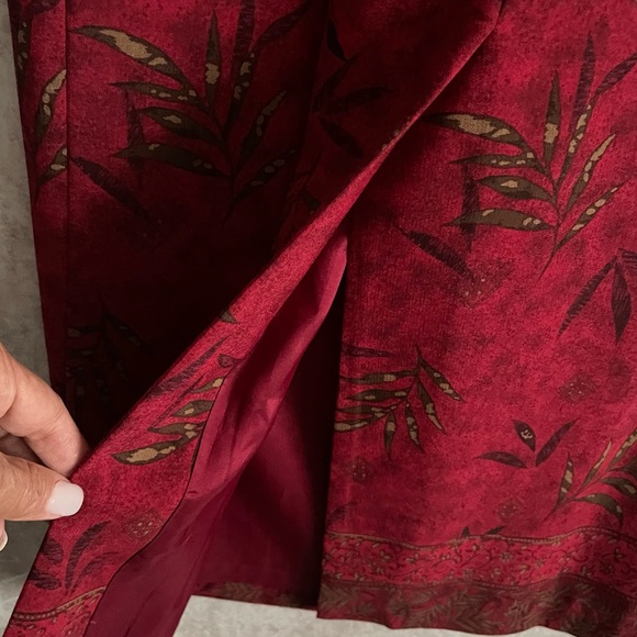 Kasper Burgandy 2 pc Tropical Design Blouse, Maxi Skirt Evening Dress Set Sz4 - Picture 10 of 14